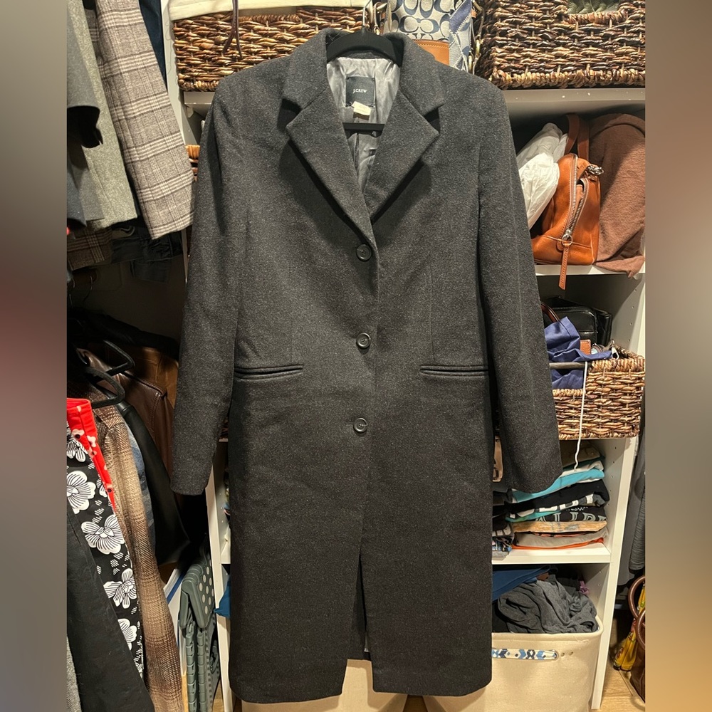 J. Crew Wool Cashmere Blend Blazer Coat 12 Black Button Front Pockets #6601